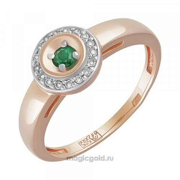 Золотое кольцо с бриллиантом и изумрудом № 160637