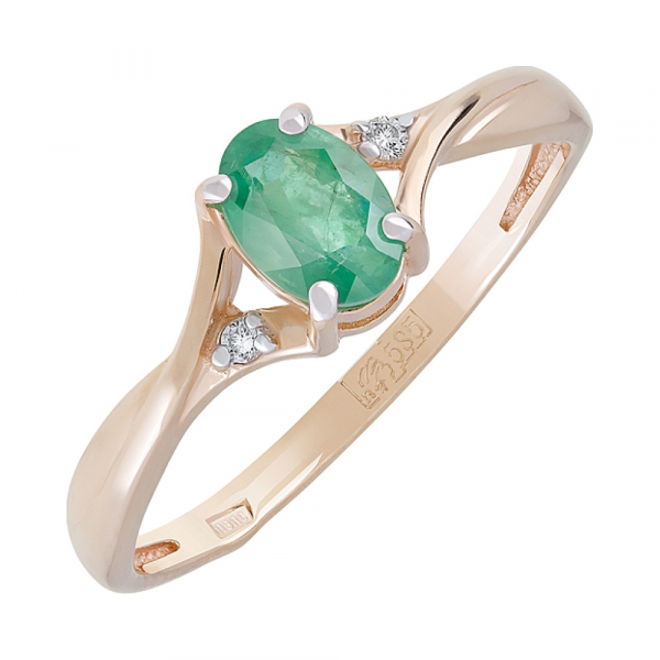 Золотое кольцо с бриллиантом и изумрудом № 128849