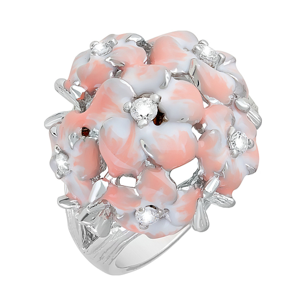 Серебряное кольцо с фианитом и эмалью № 106236