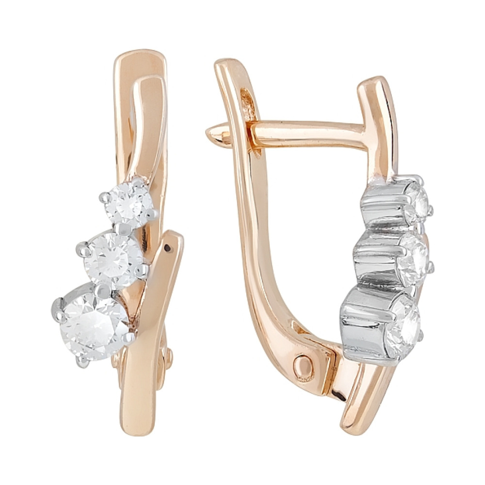 Золотые серьги с бриллиантом № 119003