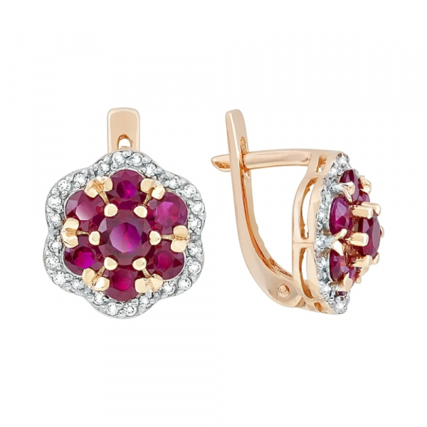 Серьги с рубином и фианитом № 116978