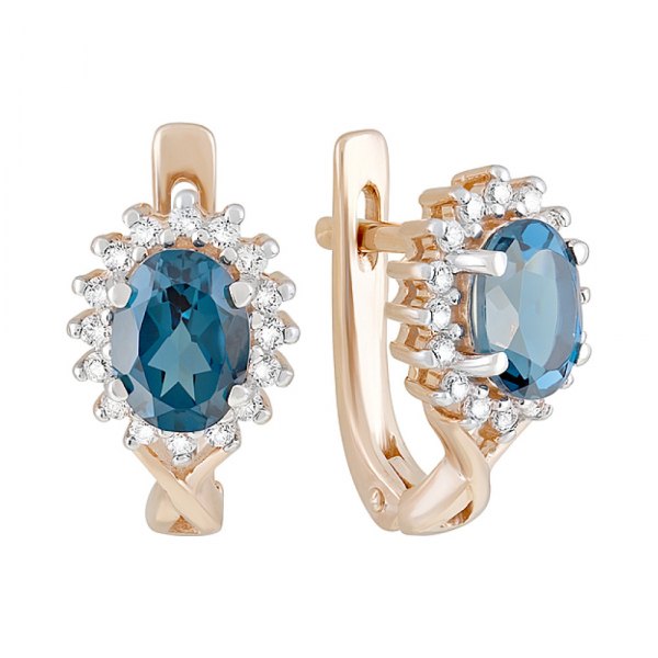 Золотые серьги с топазом и фианитом № 126333