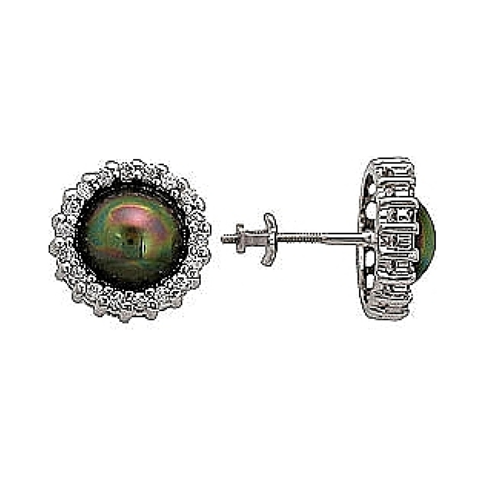 Серебряные серьги с имитац. жемчуга и фианитом № 70865