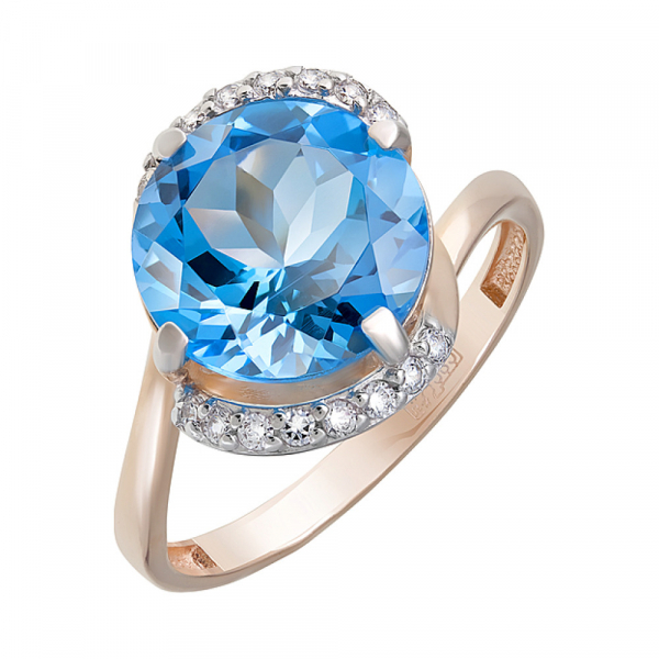 Золотое кольцо с топазом и фианитом № 124102