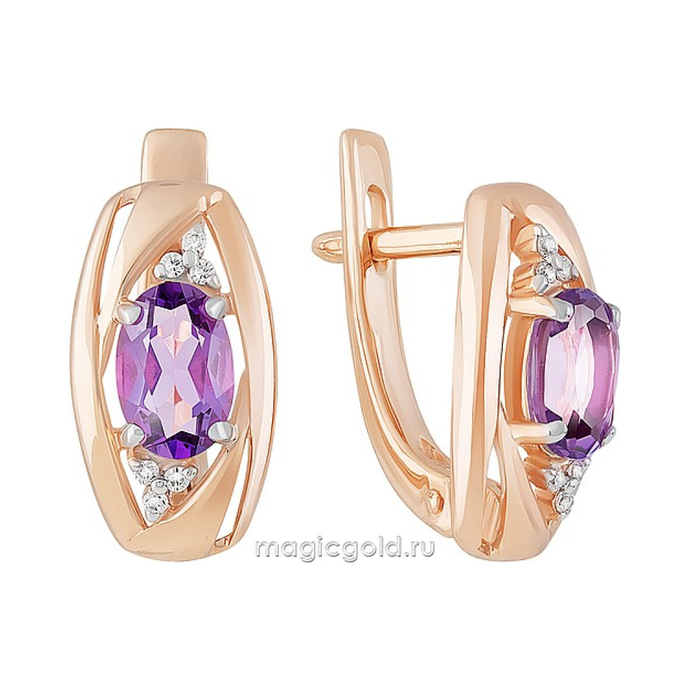 Золотые серьги с аметистом и фианитом № 158967