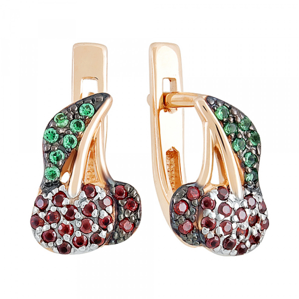 Золотые серьги с изумрудом иск.выр. и фианитом № 129807