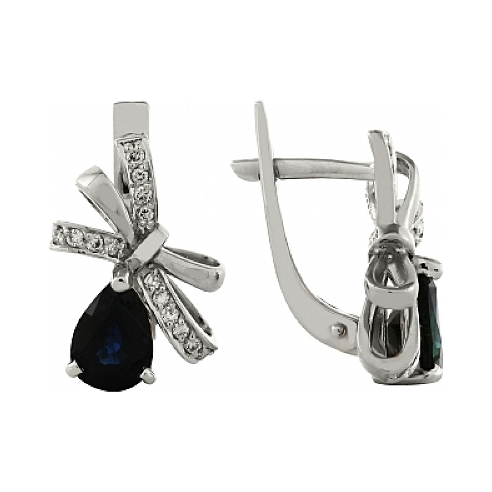 Золотые серьги с бриллиантом и сапфиром № 114226