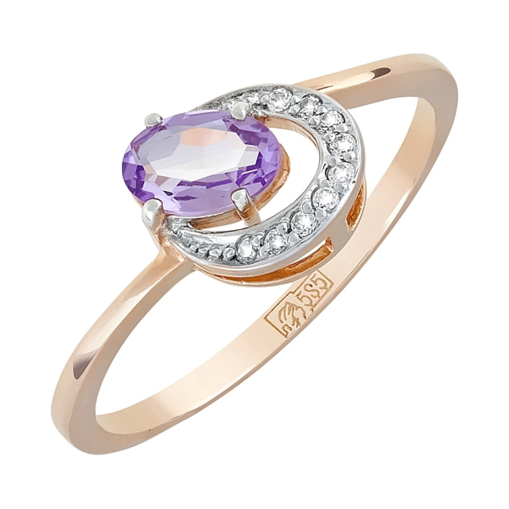 Золотое кольцо с аметистом и фианитом № 83024
