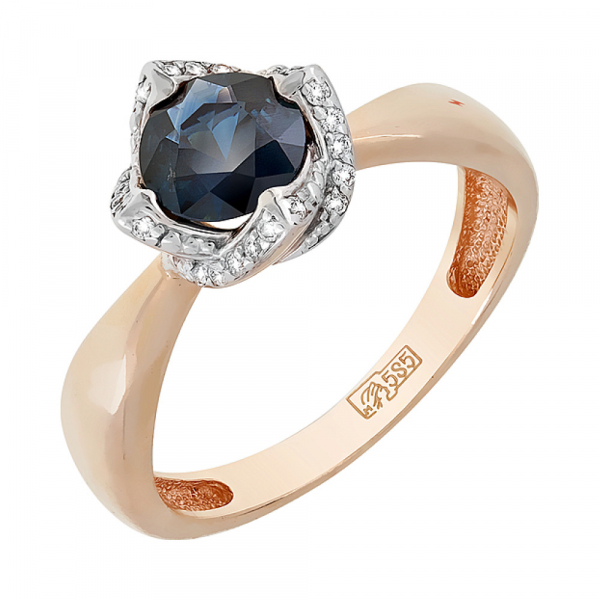 Золотое кольцо с бриллиантом и сапфиром № 119065