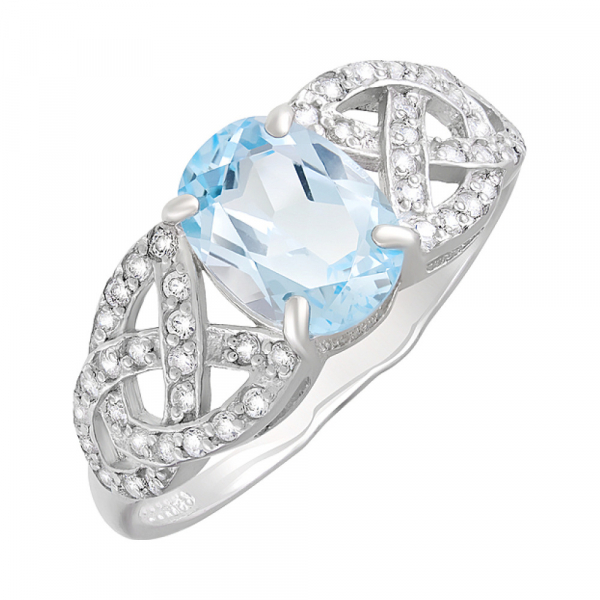 Серебряное кольцо с топазом и фианитом № 124652