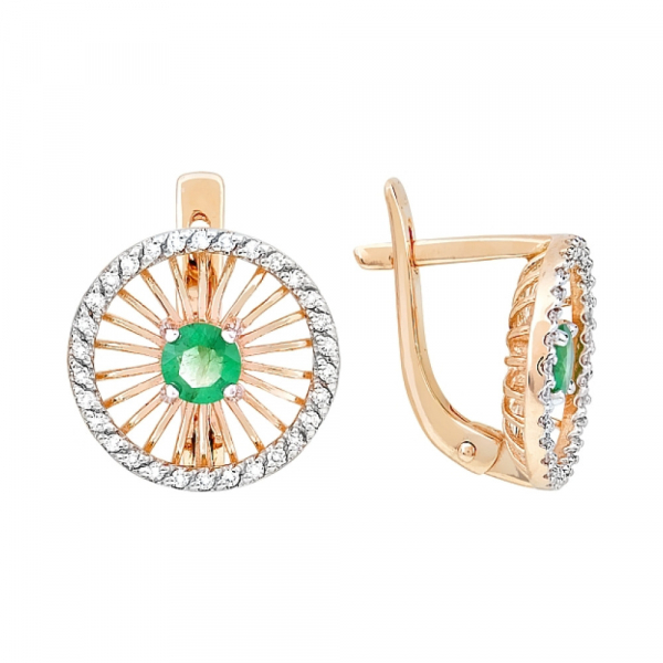 Золотые серьги с бриллиантом и изумрудом № 116600