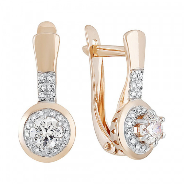 Золотые серьги с кристаллами swarovski и фианитом № 133535
