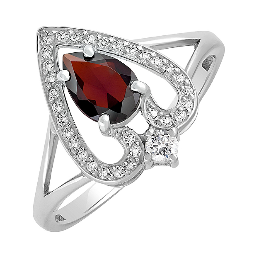 Серебряное кольцо с гранатом и фианитом № 123275