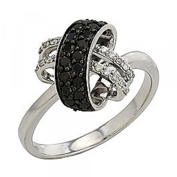 Золотое кольцо с чёрным и белым бриллиантами № 82249