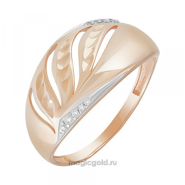 Золотое кольцо с фианитом и алмазкой № 160192