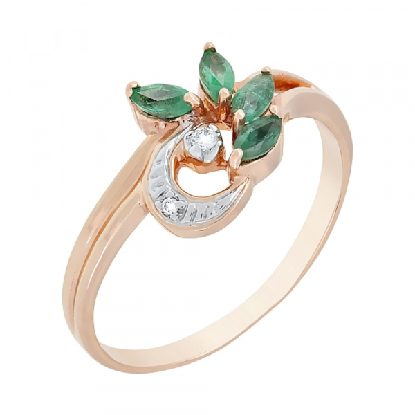 Золотое кольцо с бриллиантом и изумрудом № 3124