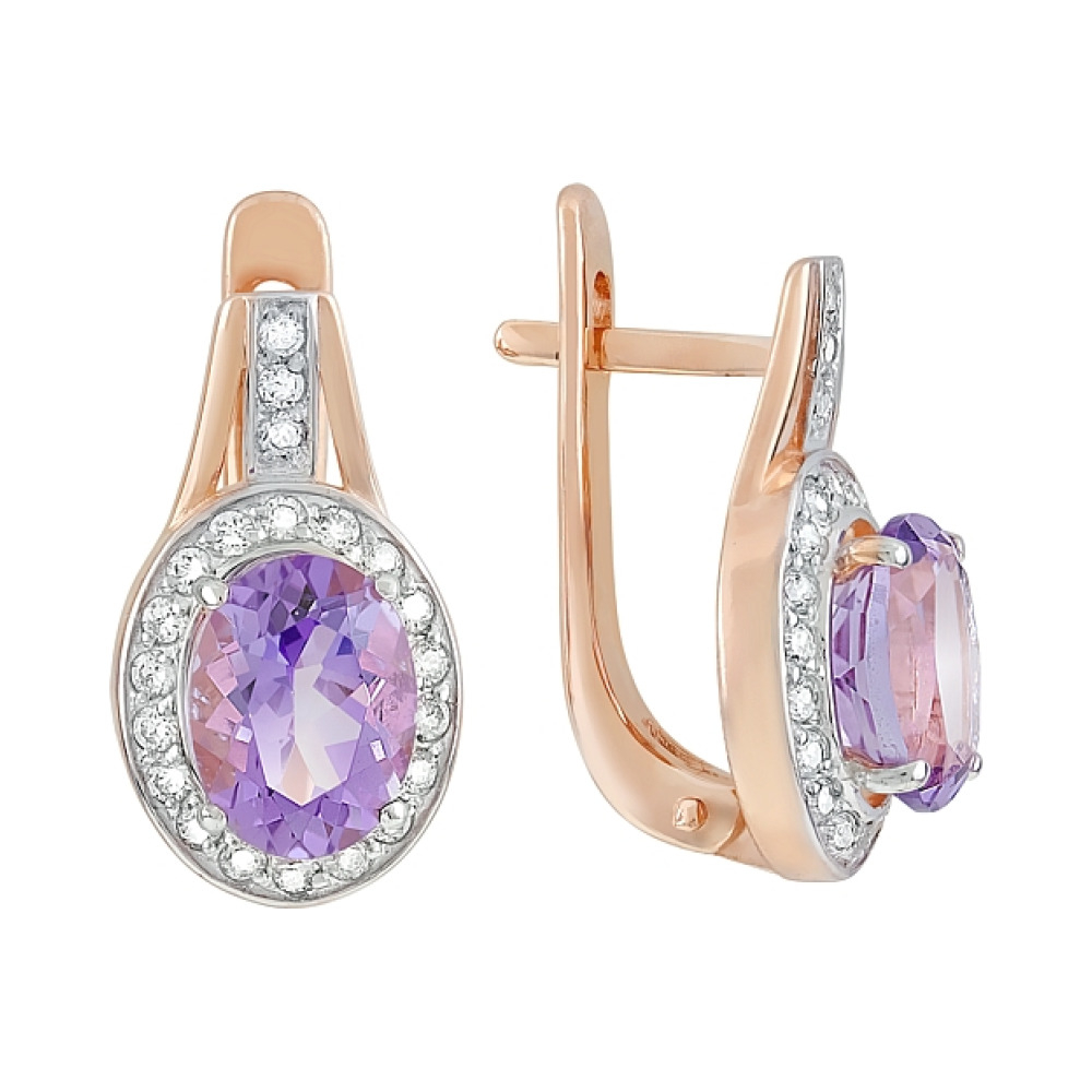 Золотые серьги с аметистом и фианитом № 120198