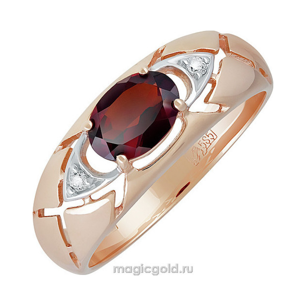 Золотое кольцо с гранатом и фианитом № 139054