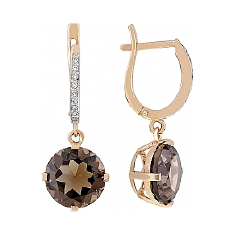 Золотые серьги с раухтопазом и фианитом № 106012