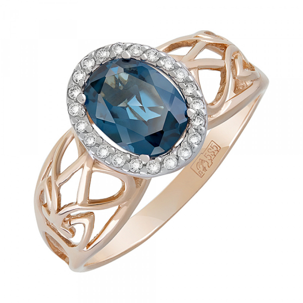 Золотое кольцо с топазом и фианитом № 122816