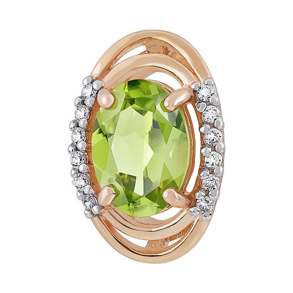 Золотая подвеска с хризолитом и фианитом № 135119