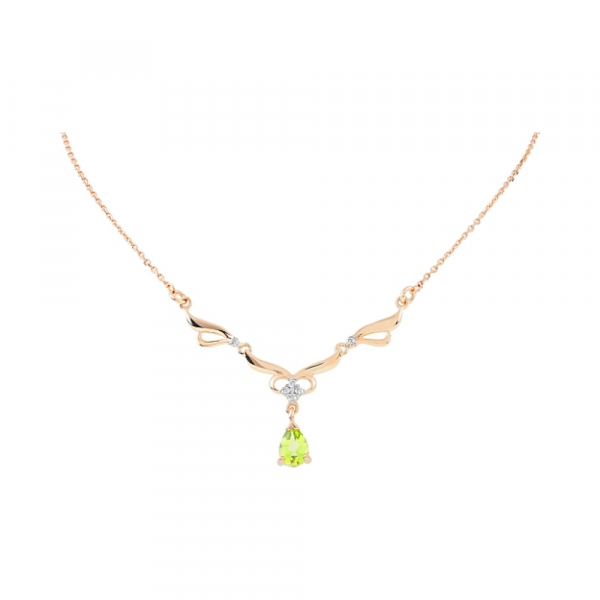 Золотое колье с хризолитом и фианитами № 112200