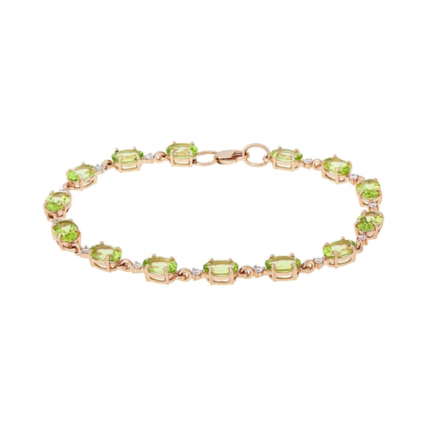 Золотой браслет с хризолитом и фианитом № 108160