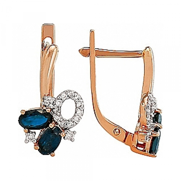 Золотые серьги с бриллиантом и сапфиром № 82325