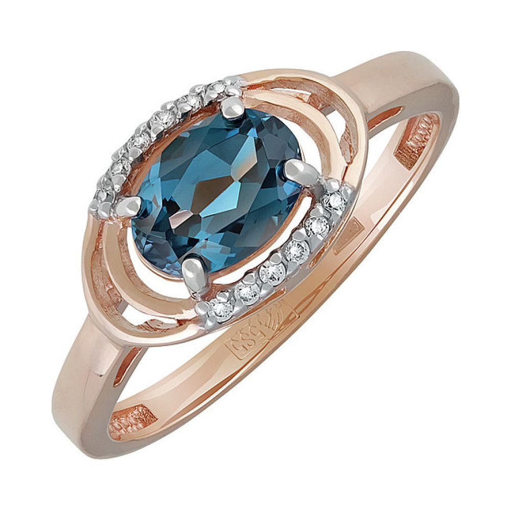 Золотое кольцо с топазом и фианитом № 135056