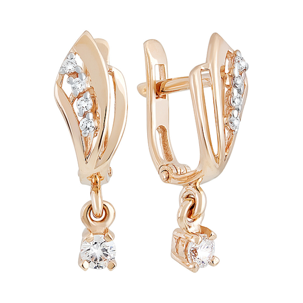 Золотые серьги с фианитом № 130070