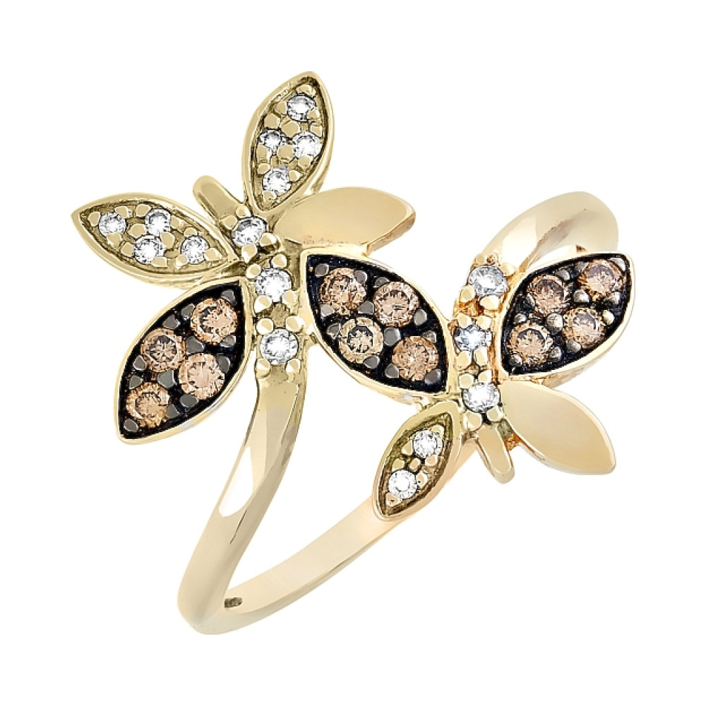 Золотое кольцо с бриллиантами коньяк № 26598