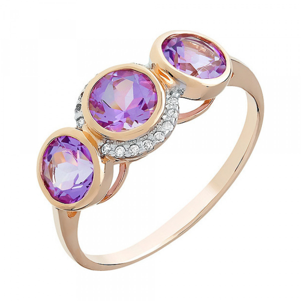 Золотое кольцо с аметистом и фианитом № 110690