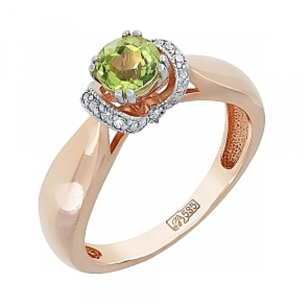 Золотое кольцо с хризолитом и фианитом № 109954