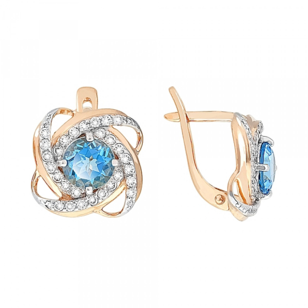 Золотые серьги с топазом и фианитом № 81157