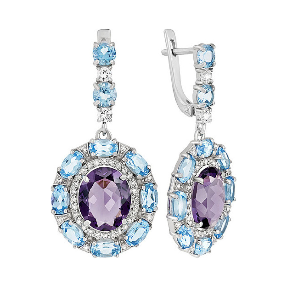 Серебряные серьги с топазом,алпанитом и фианитом № 133560