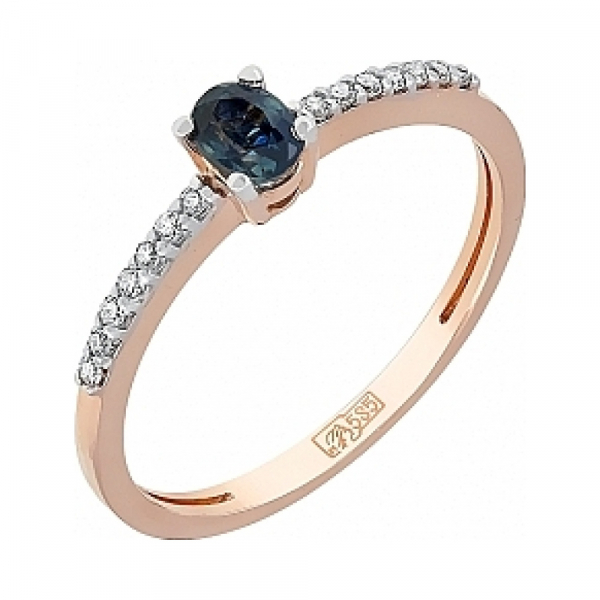 Золотое кольцо с бриллиантом и сапфиром № 114535