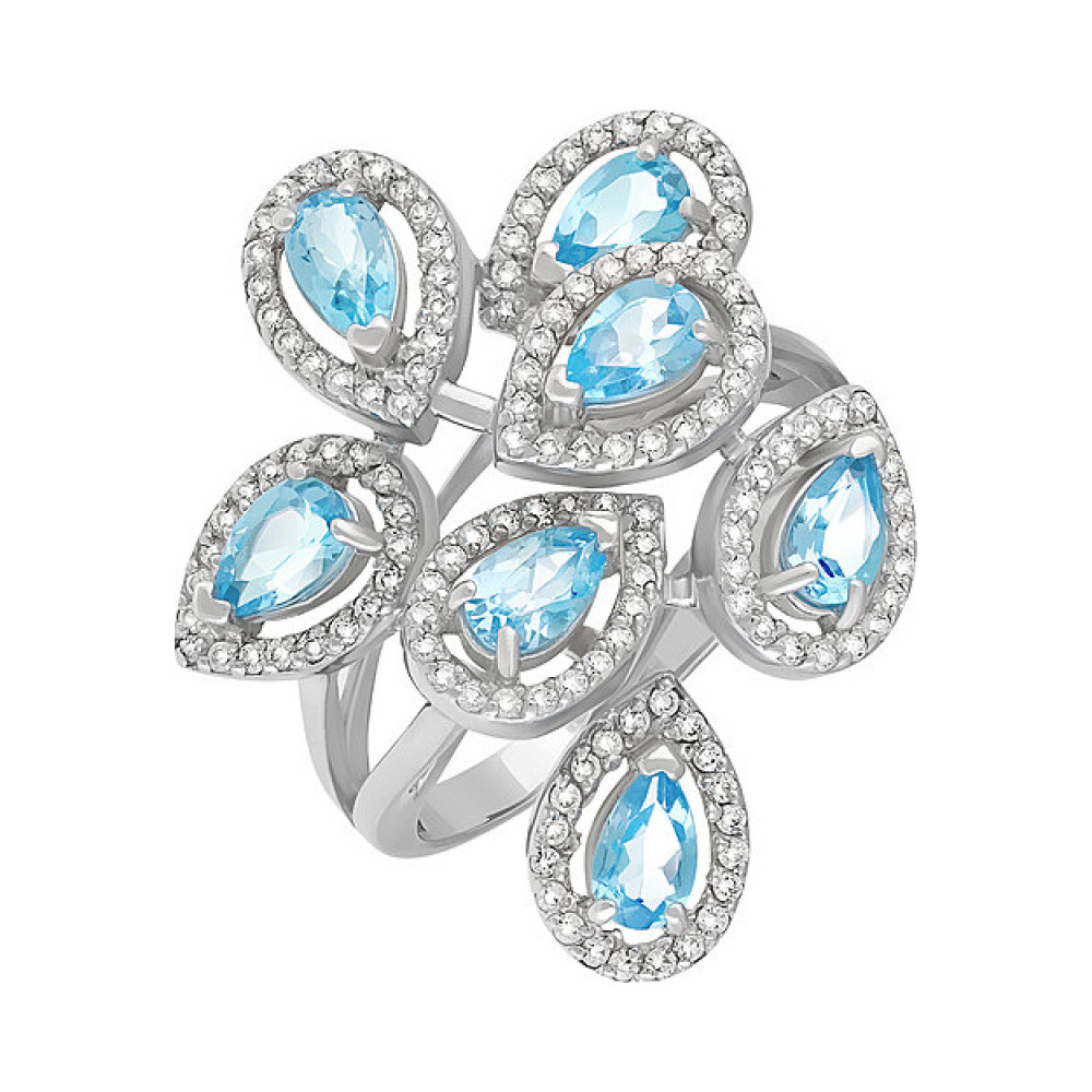 Серебряное кольцо с топазом и фианитом № 134196