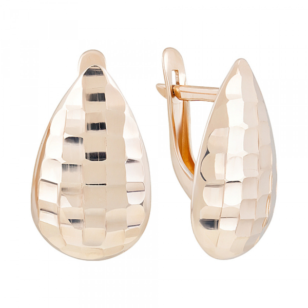 Золотые серьги без камня с алмазкой № 126731