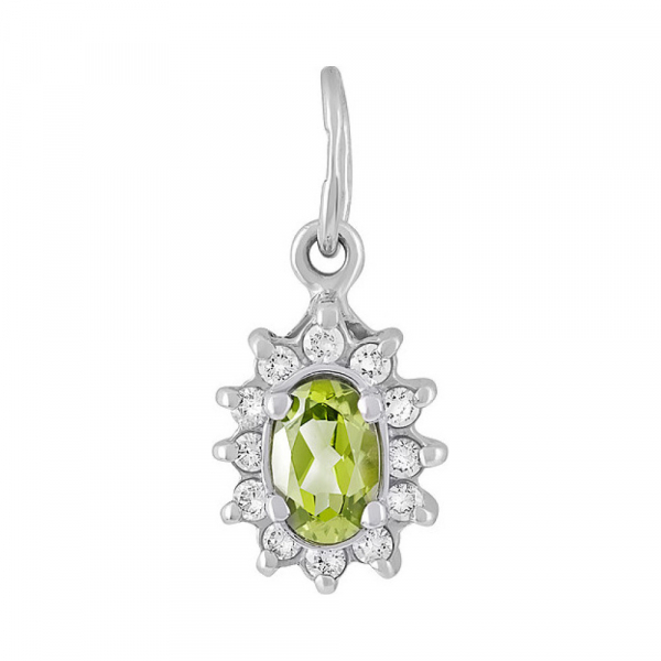 Серебряная подвеска с хризолитом и фианитом № 132096