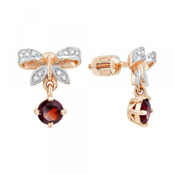 Пуссеты с гранатом и фианитом № 112591