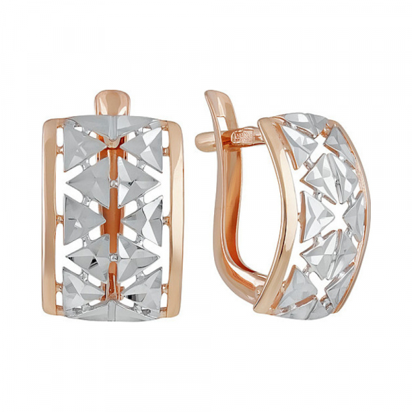 Золотые серьги без камня с алмазкой № 136944