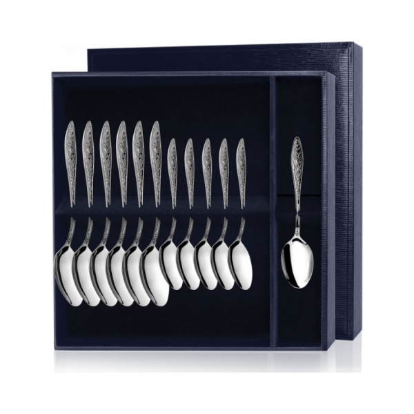 Серебряный десертный набор  Морозко  12 предметов (десертные и чайные ложки)