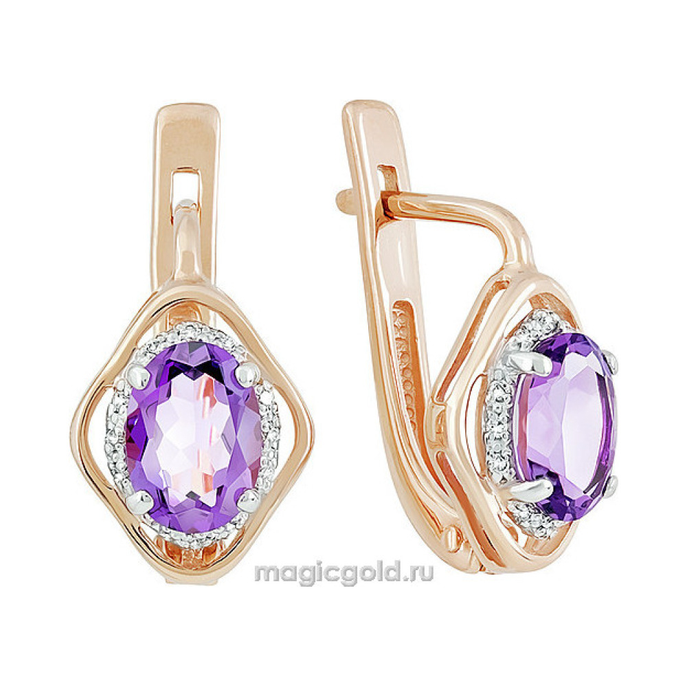 Золотые серьги с аметистом и фианитом № 141408