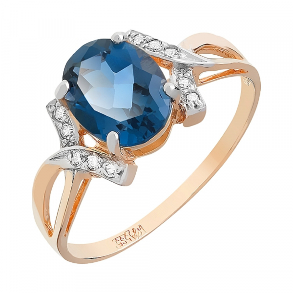 Золотое кольцо с топазом и фианитом № 111231