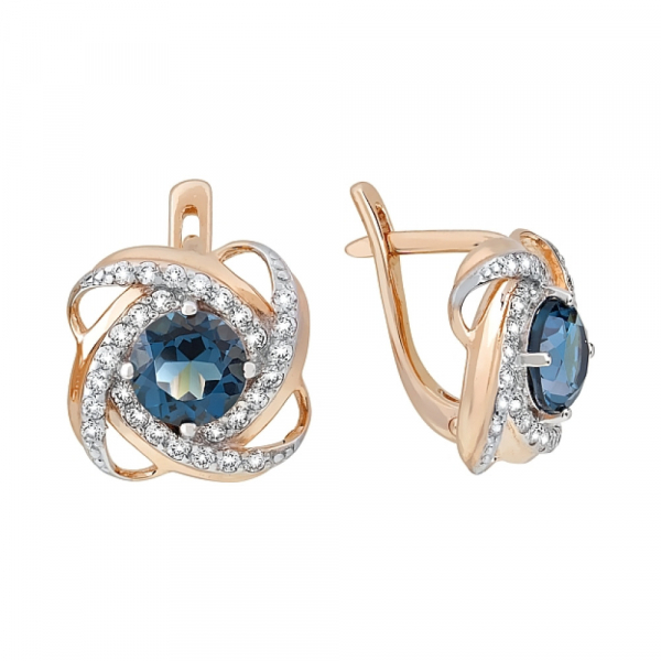 Золотые серьги с топазом и фианитом № 117367