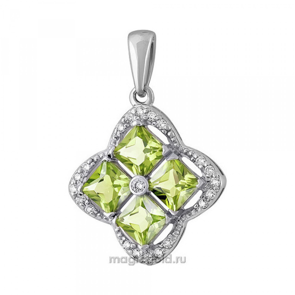 Серебряная подвеска с хризолитом и фианитом № 132090