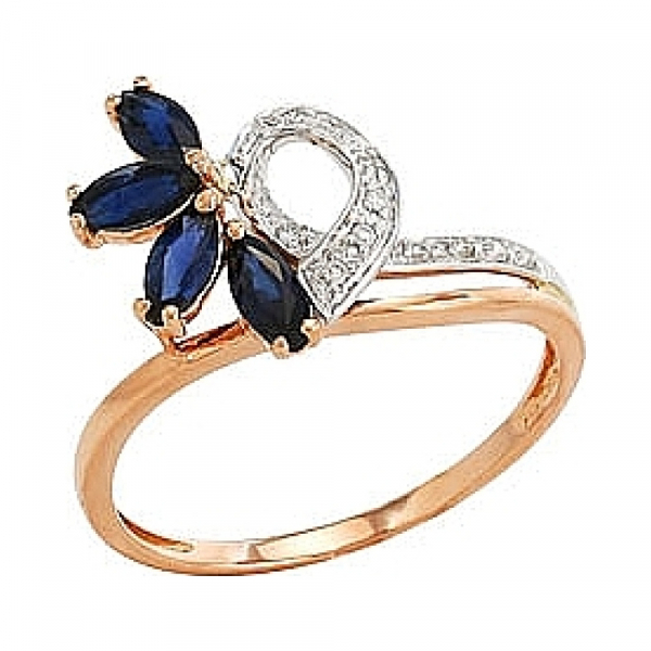 Золотое кольцо с бриллиантом и сапфиром № 82230