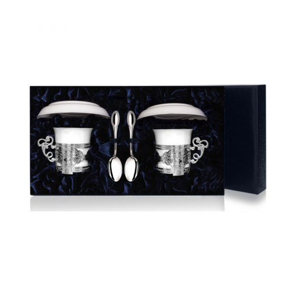 Набор серебряная кофейная пара «Август-Октавиан» с блюдцами