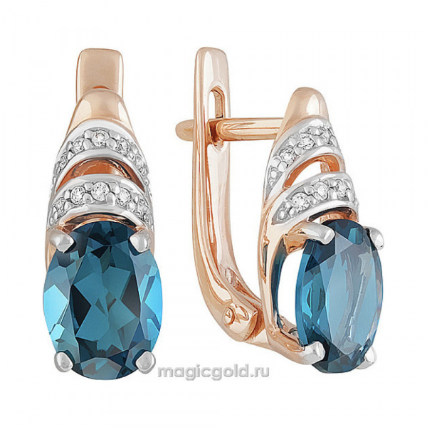 Золотые серьги с топазом и фианитом № 142213