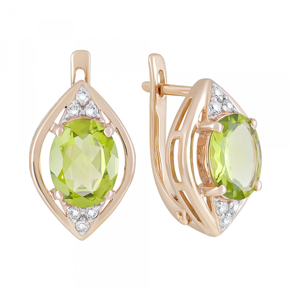 Серьги с хризолитом и фианитом № 122947